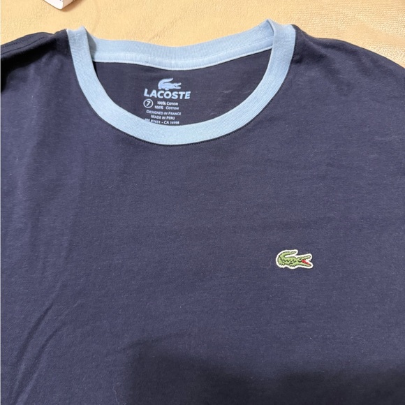 Lacoste Men's Dark Blue T-Shirt with Light Blue Accents - Picture 2 of 7